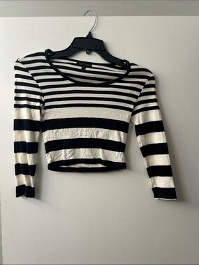 Topshop Black and White Striped Cropped Boatneck Top